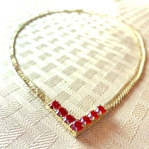 Vintage Gold Tone With Red Rhinestones Necklace